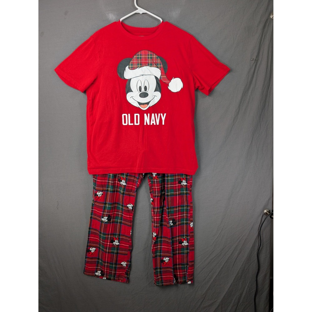 Old Navy Disney‎ Mickey Minnie Mouse Christmas Pajama Set Red Plaid Mens Medium